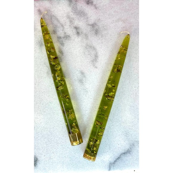 Vintage Green Lucite Candle Sticks w/ Gold Flecks - Picture 3 of 7